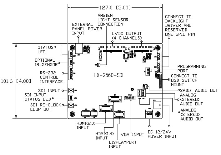 Mechanical Drawing - Digital View HX-2560-SDI LCD Controller Board
